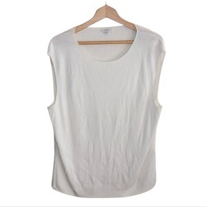 Lafayette 148 New York Finespun Voile Ivory Ribbed Crewneck Shell Tank Size 3X